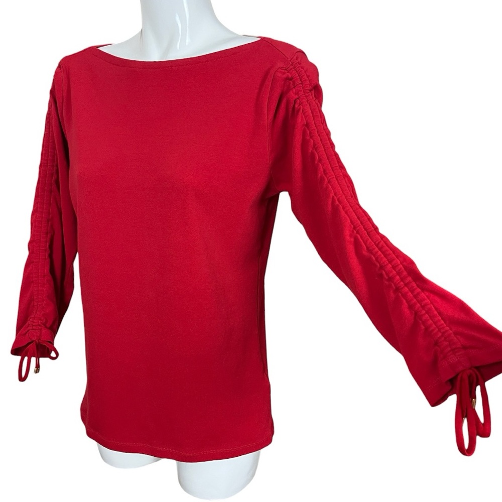 Lauren Ralph Lauren Red Ruched Sleeves Bateau Neck Fitted Top Size 1X